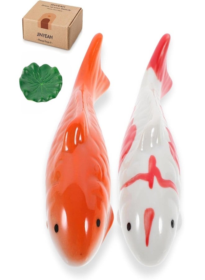 JINYEAH Ceramic Floating Koi Fish【China Glaze Craftsmanship】 Pond Decor Ceramic Floating Fake Fish Goldfish Koi Decor for Floating Pond Fountain Birdbath Fake Aquarium Decor 2PCS - Image 1